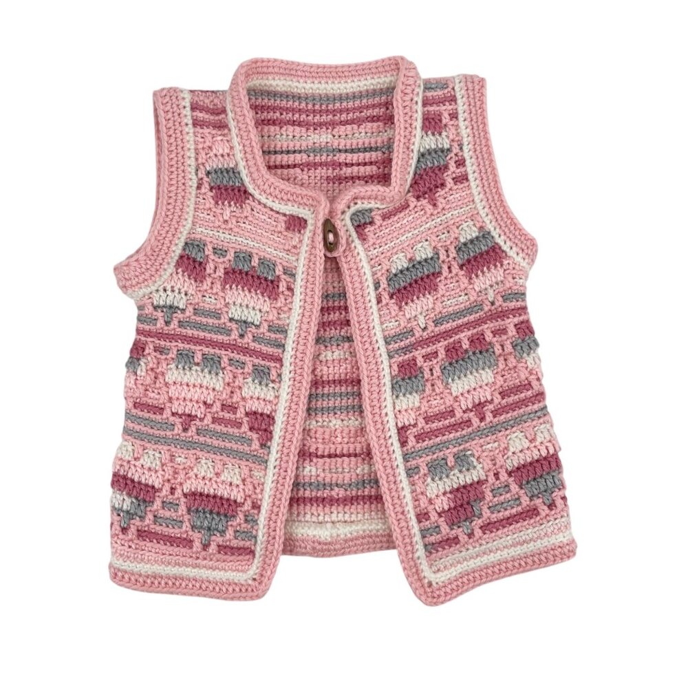 Handmade Pink Heart Crochet Knit Coquette Valentine's Day Vest Womens Size Large